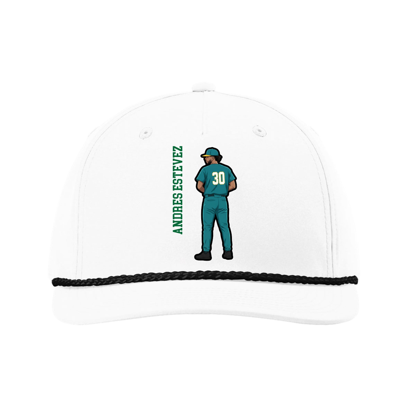 Five-Panel Classic Rope Cap — Name Vertical in White