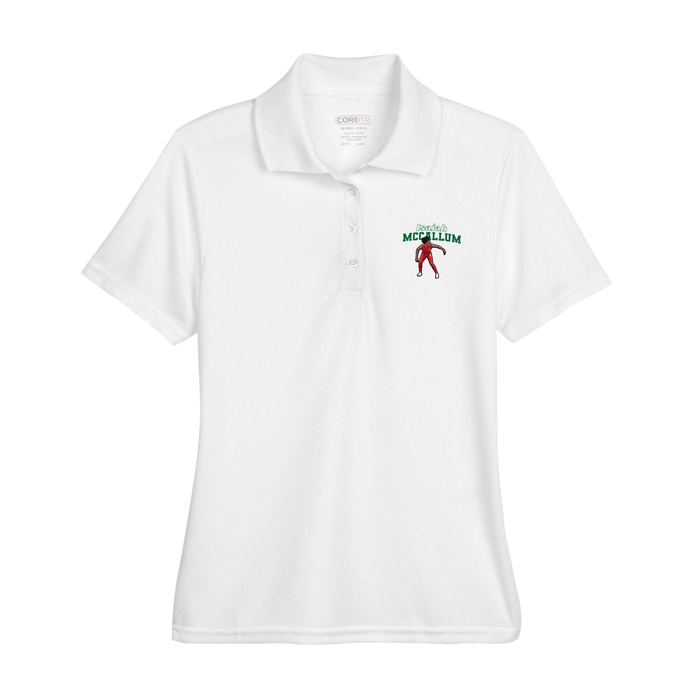 Womens Performance Polo — Name Arch in White