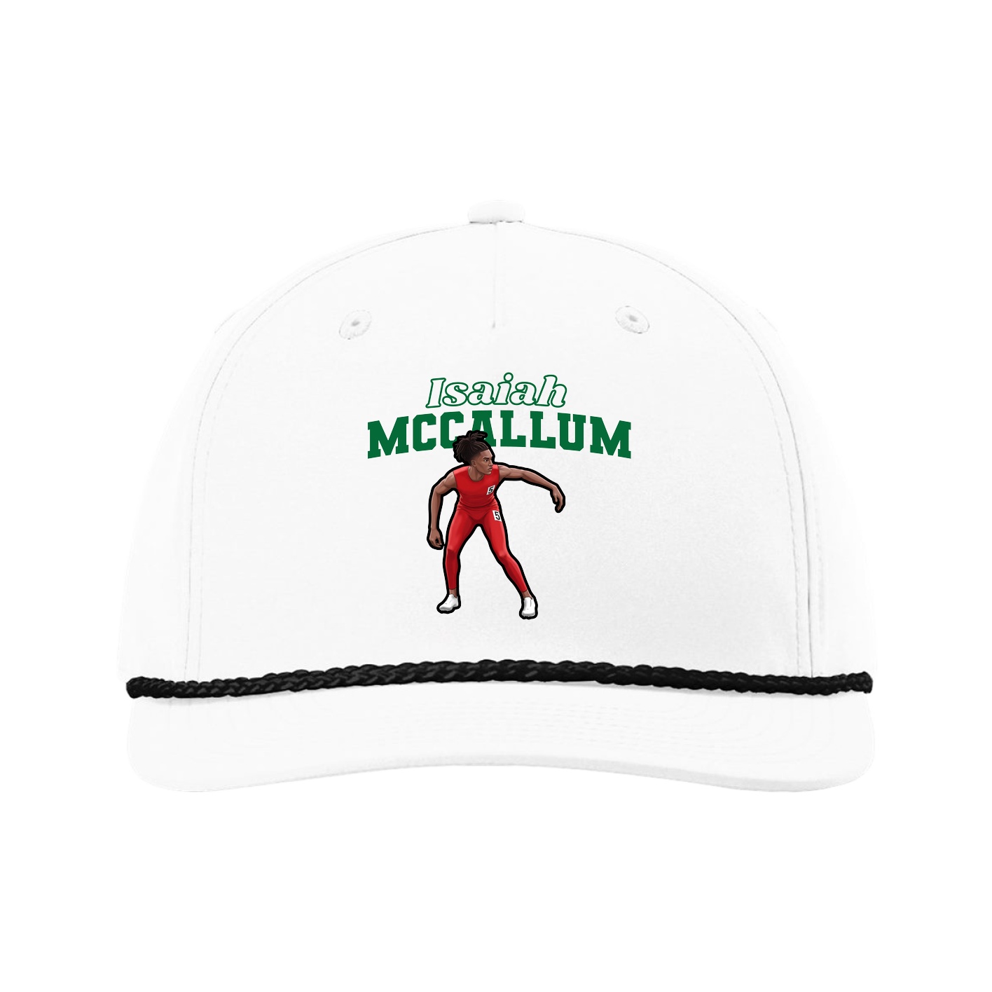 Five-Panel Classic Rope Cap — Name Arch in White