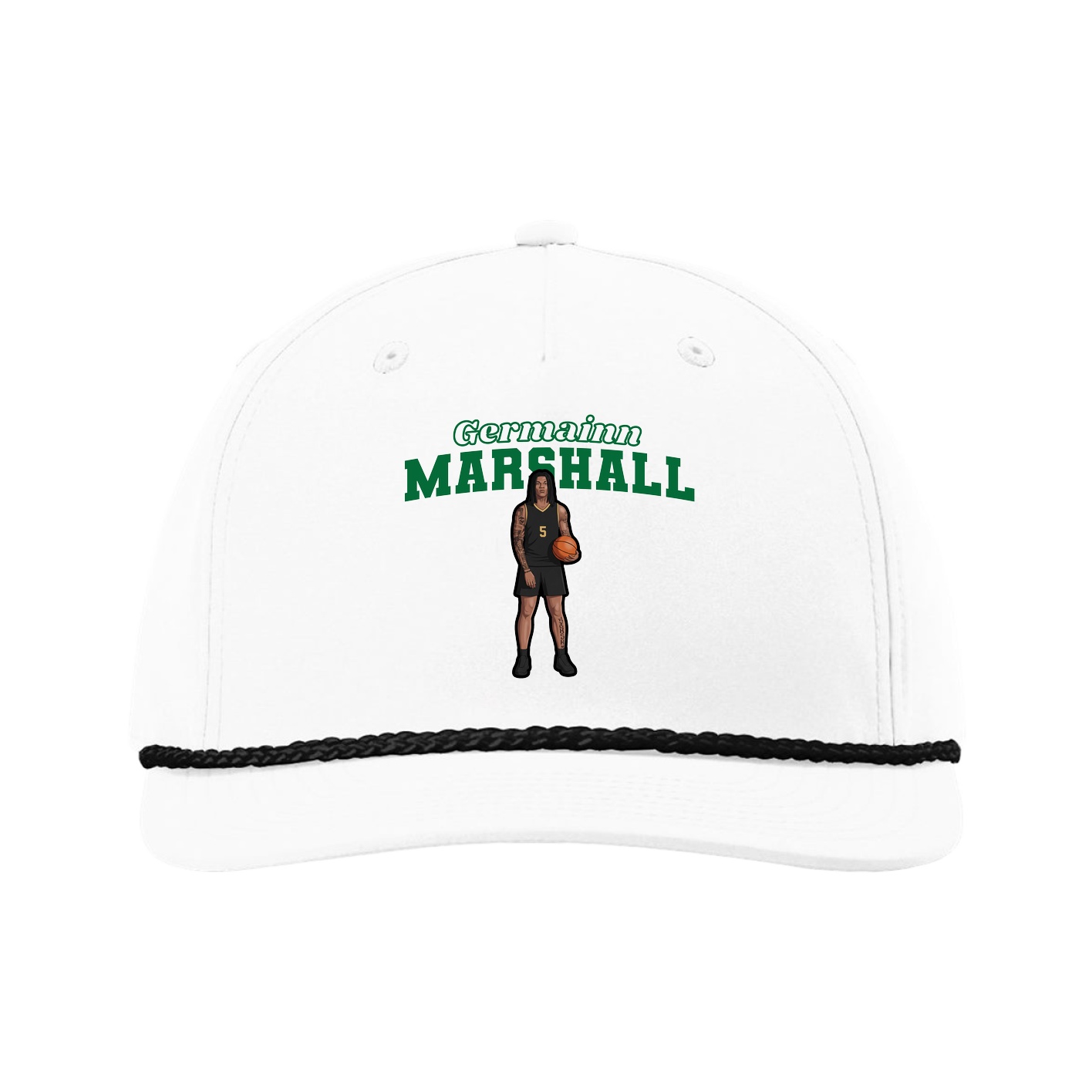 Five-Panel Classic Rope Cap — Name Arch in White