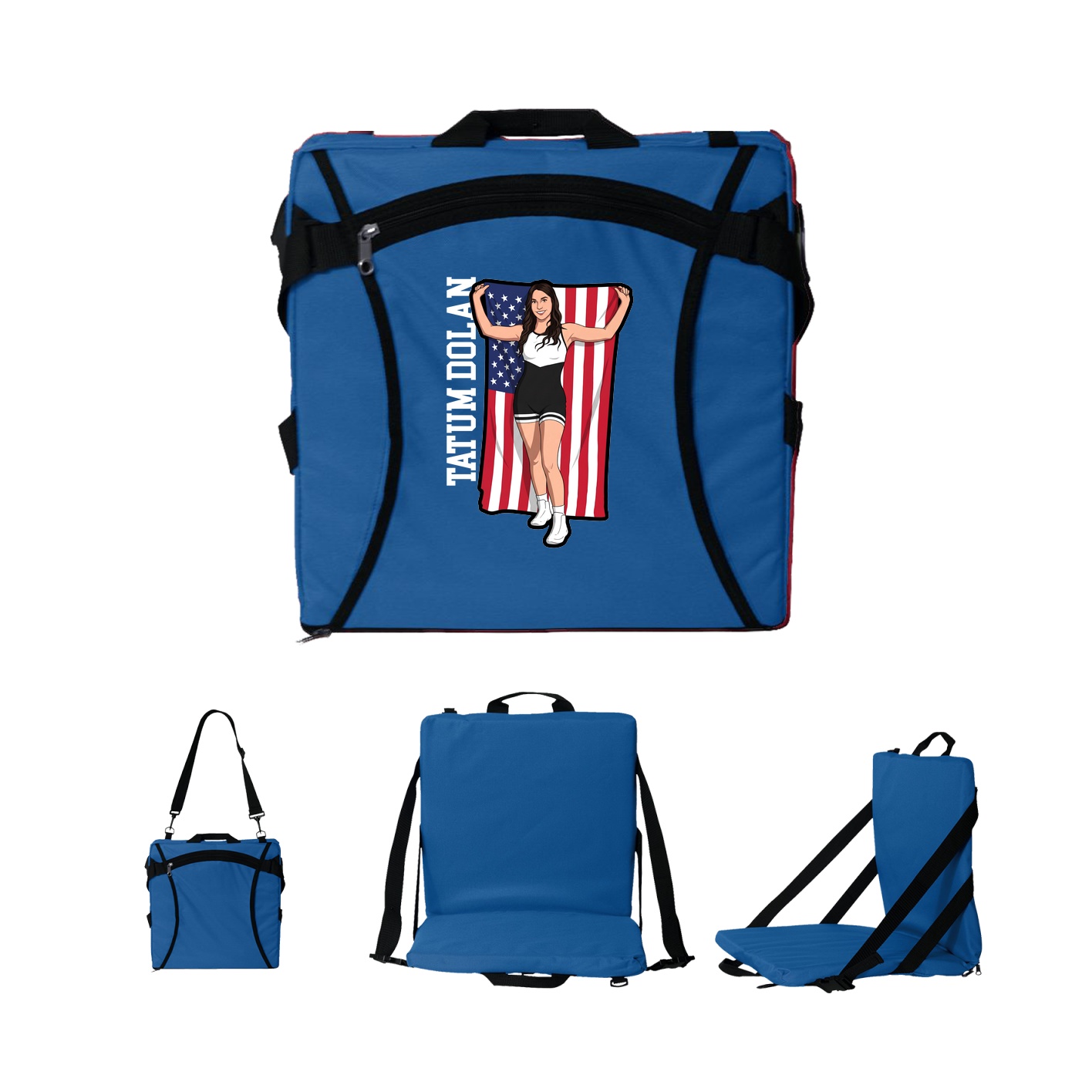 Folding Stadium Seat — Name Vertical in Royal