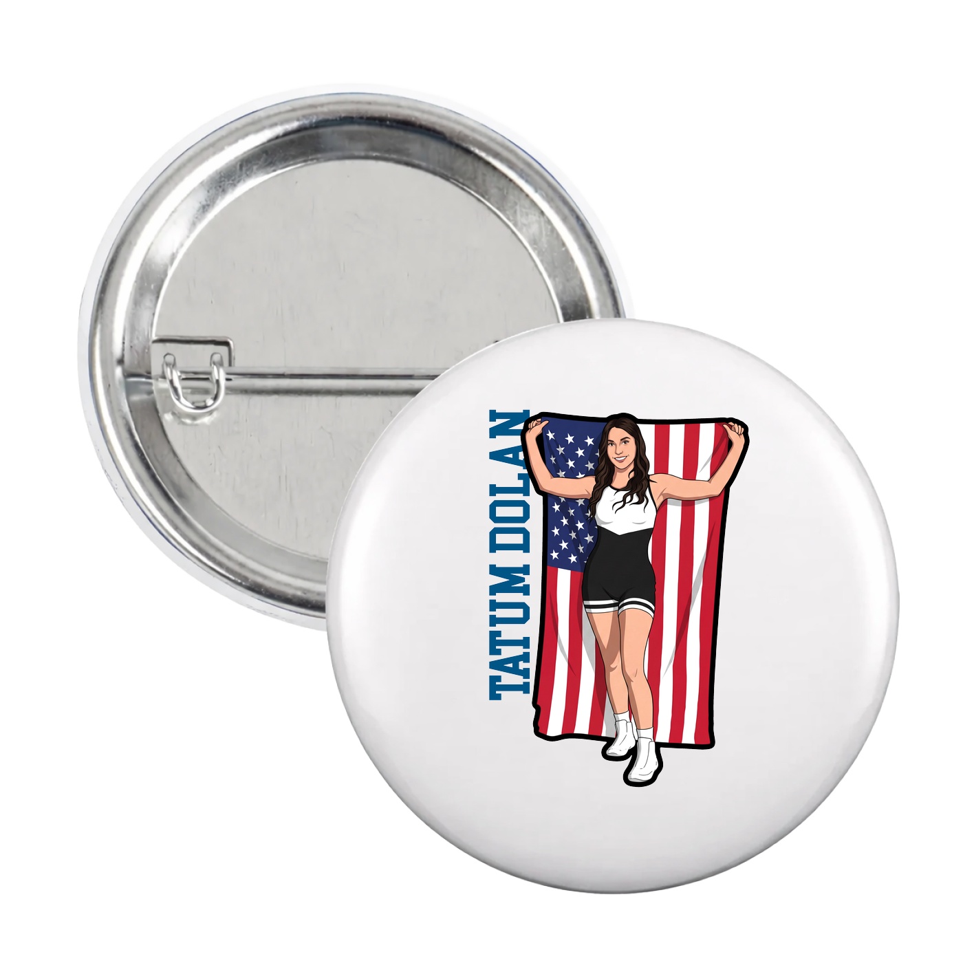Game Day Button — Name Vertical in White