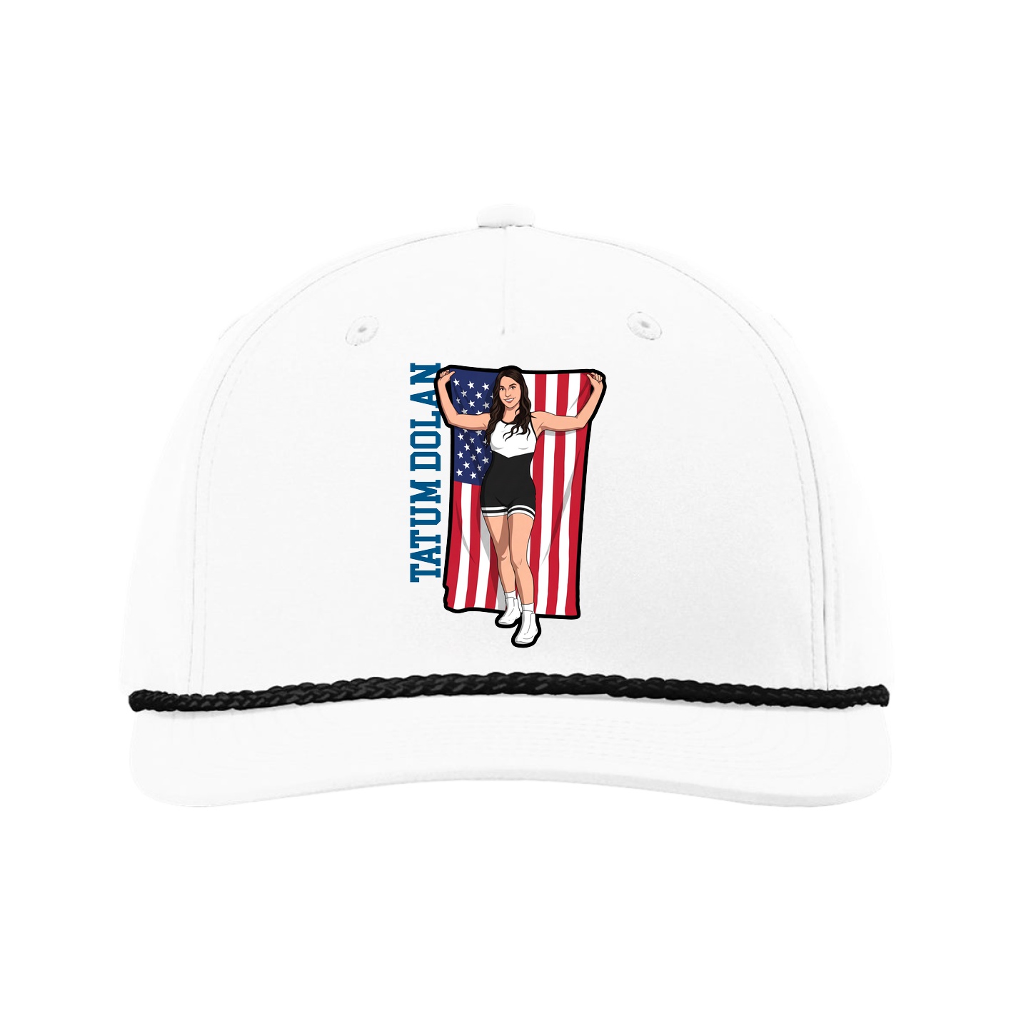 Five-Panel Classic Rope Cap — Name Vertical in White