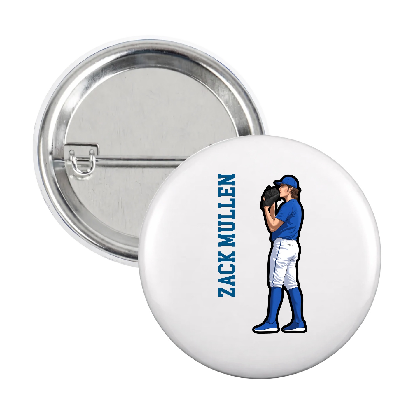 Game Day Button — Name Vertical in White