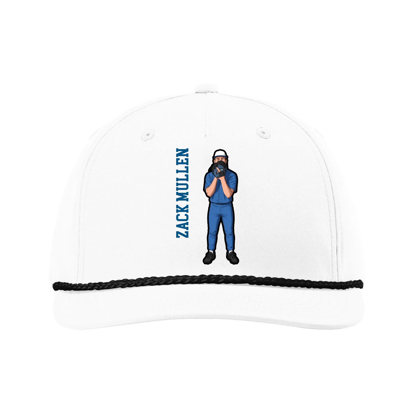 Five-Panel Classic Rope Cap — Name Vertical in White
