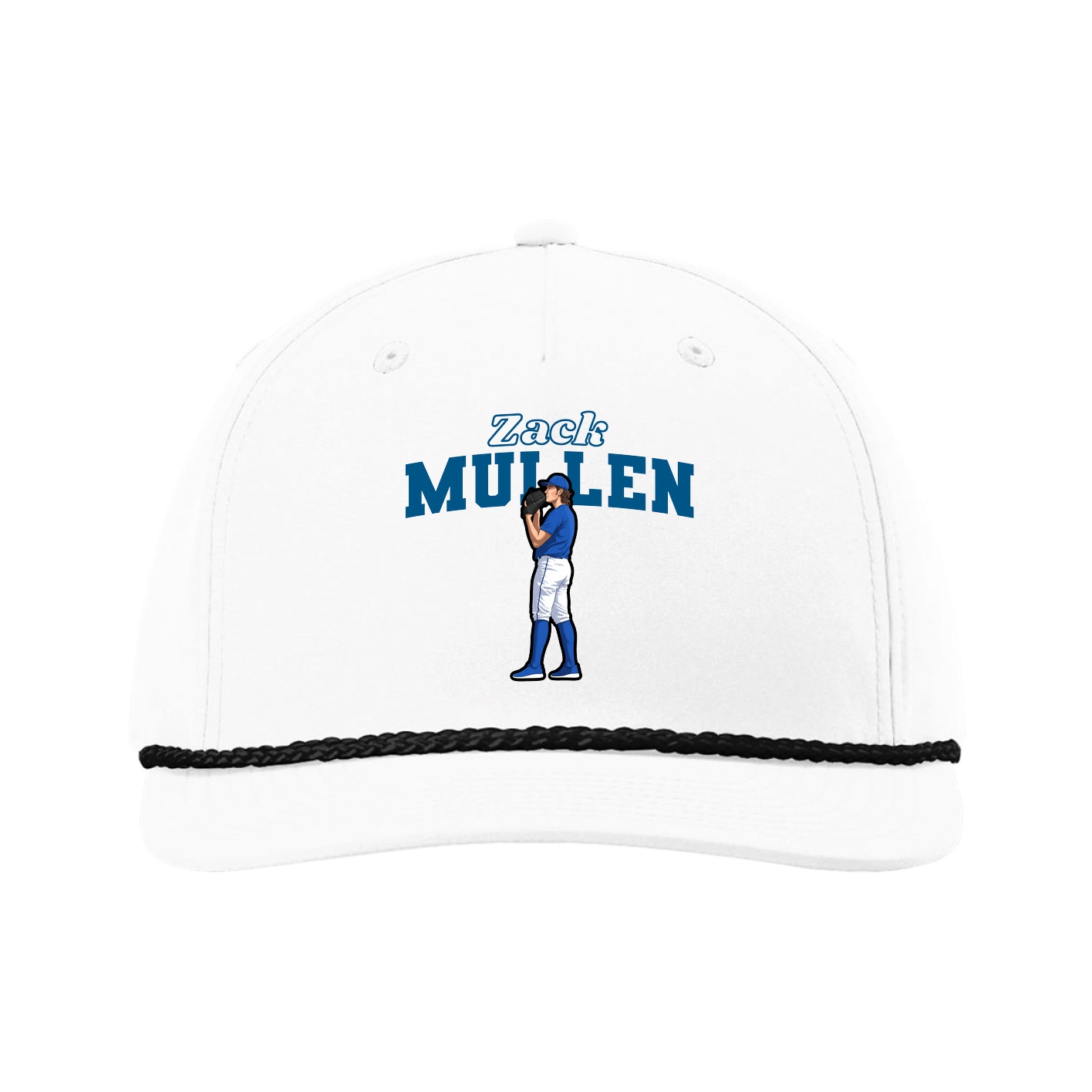 Five-Panel Classic Rope Cap — Name Arch in White
