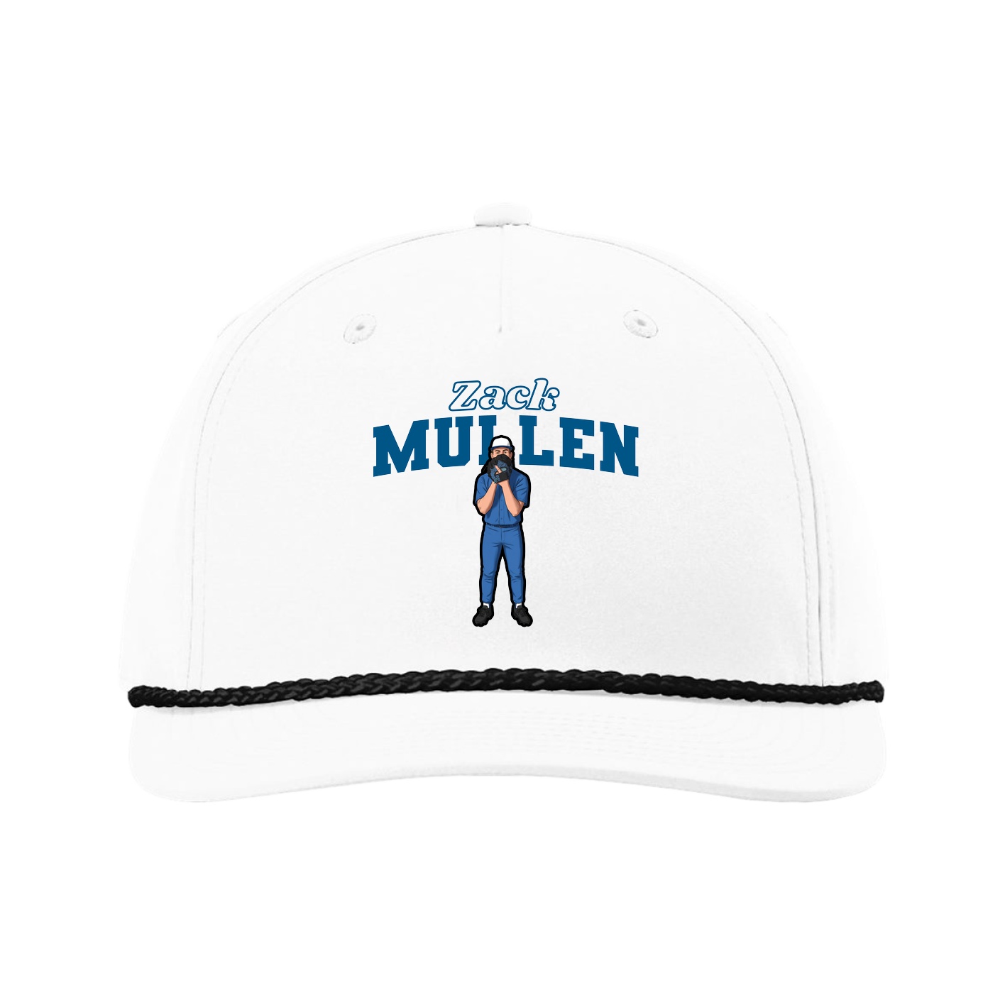 Five-Panel Classic Rope Cap — Name Arch in White