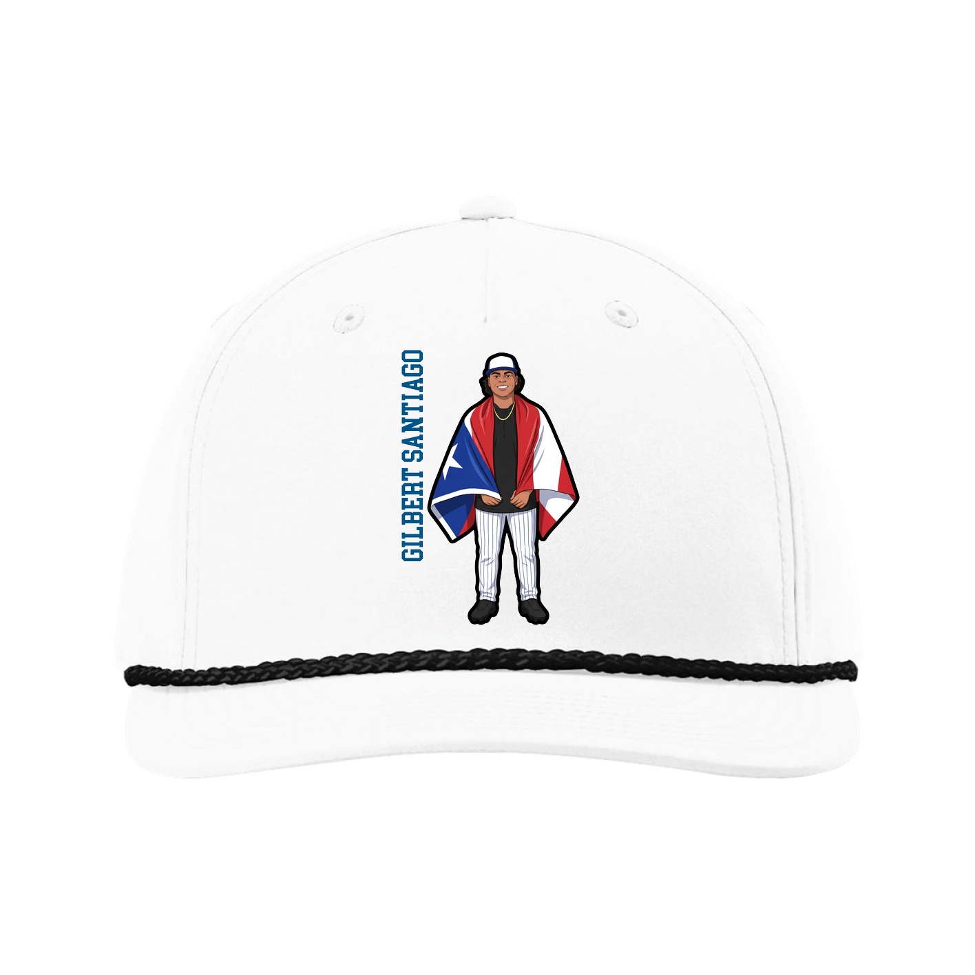 Five-Panel Classic Rope Cap — Name Vertical in White