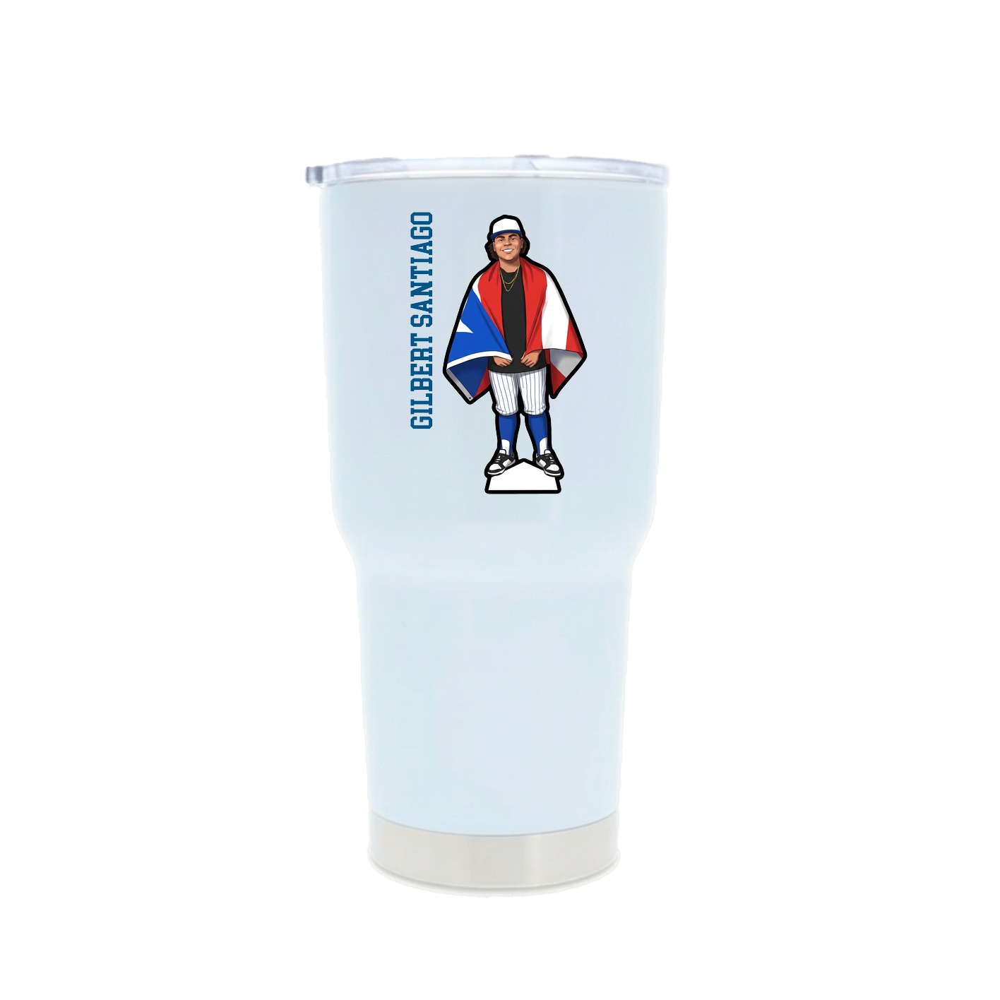 30oz Stainless Steel Tumbler — Name Vertical in White