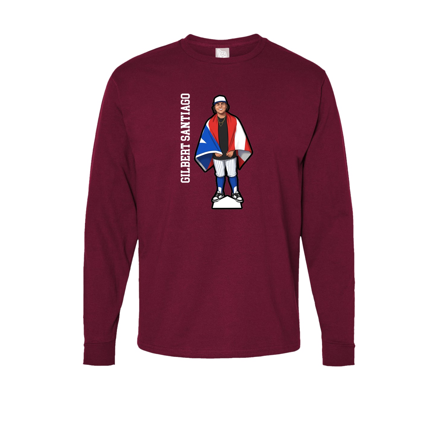 Long Sleeve Tee — Name Vertical in Cardinal