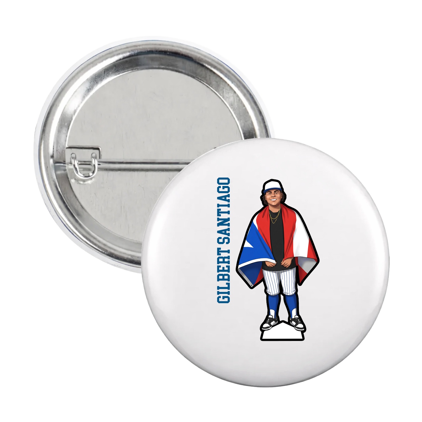 Game Day Button — Name Vertical in White