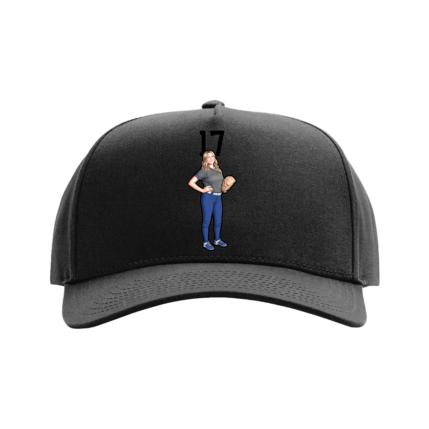 Full Fabric Five-Panel Champ Cap — Number Top in Black