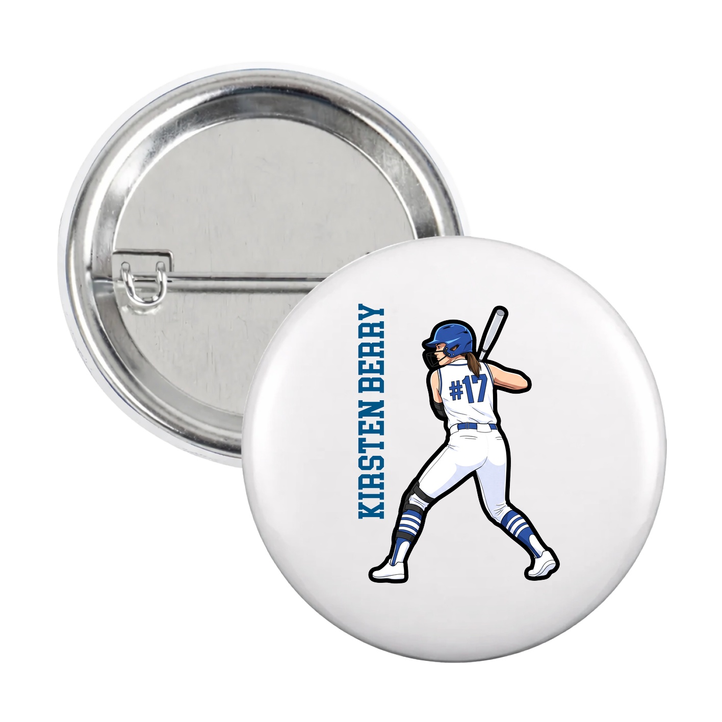 Game Day Button — Name Vertical in White