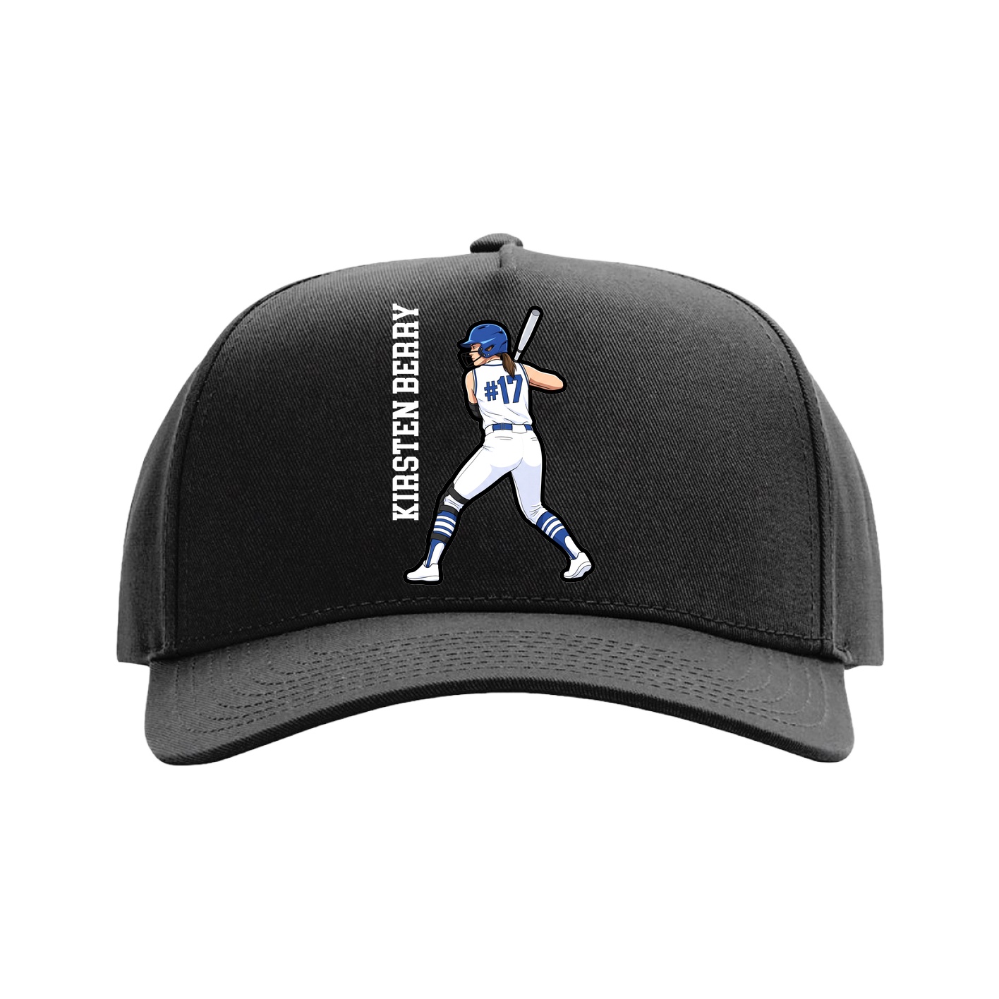 Full Fabric Five-Panel Champ Cap — Name Vertical in Black