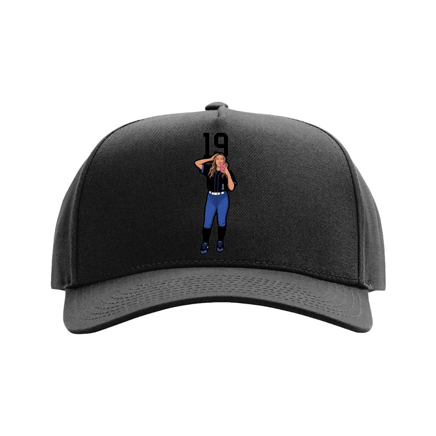 Full Fabric Five-Panel Champ Cap — Number Top in Black