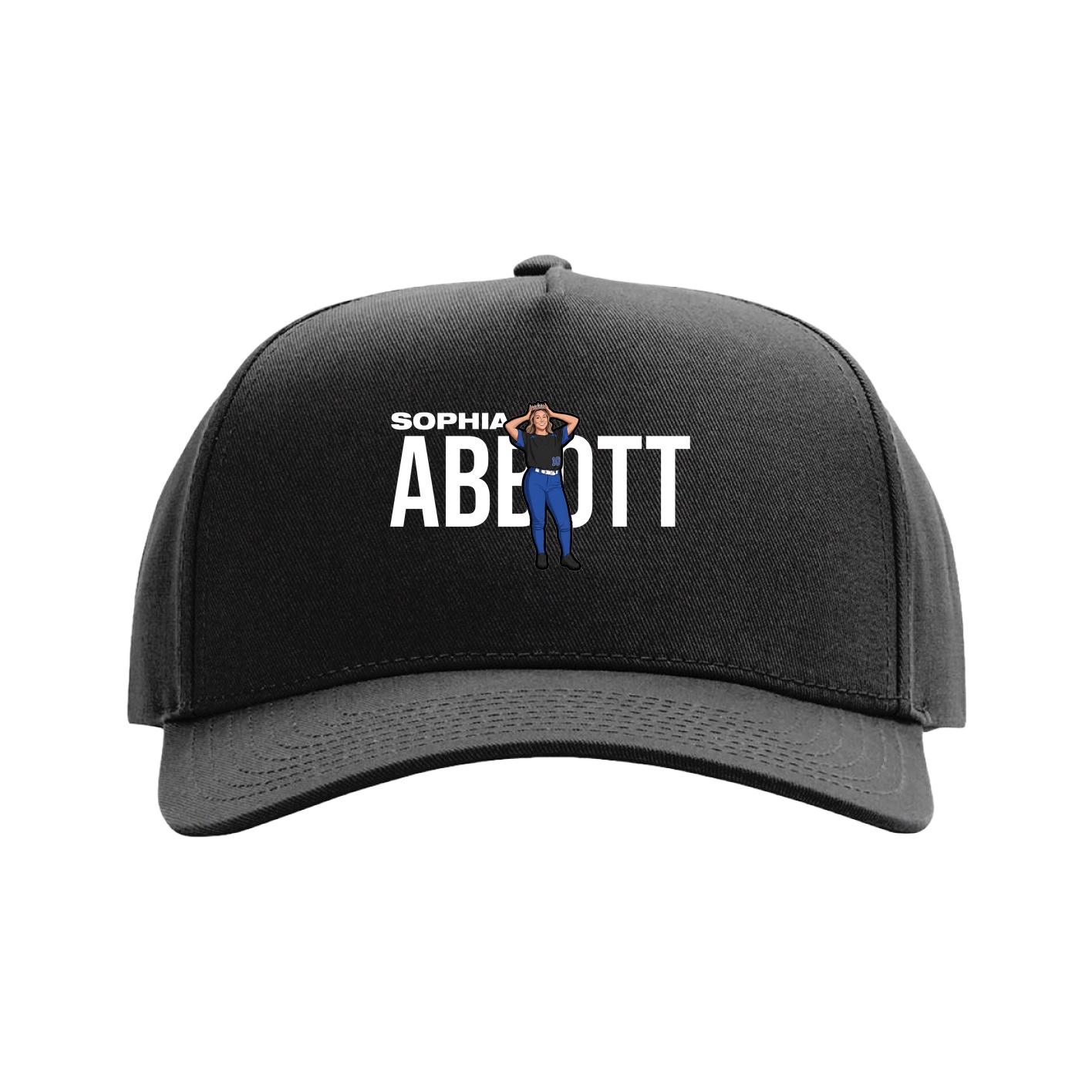 Full Fabric Five-Panel Champ Cap — Player Name in Black