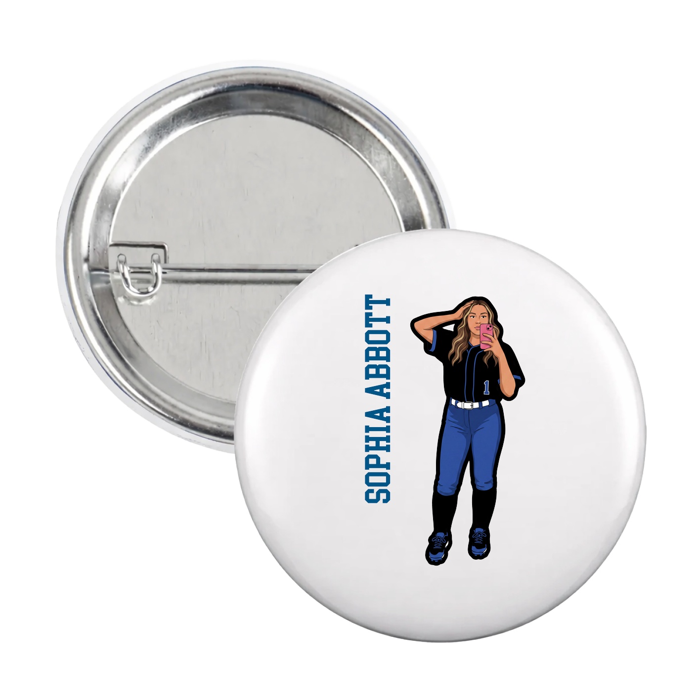 Game Day Button — Name Vertical in White