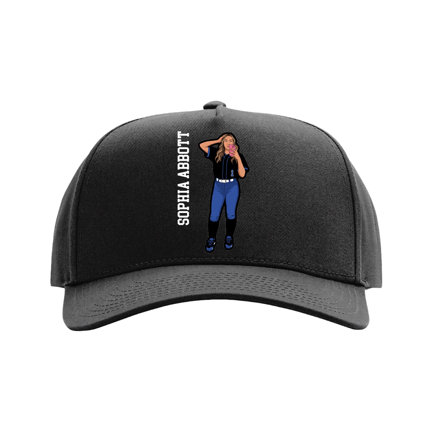 Full Fabric Five-Panel Champ Cap — Name Vertical in Black