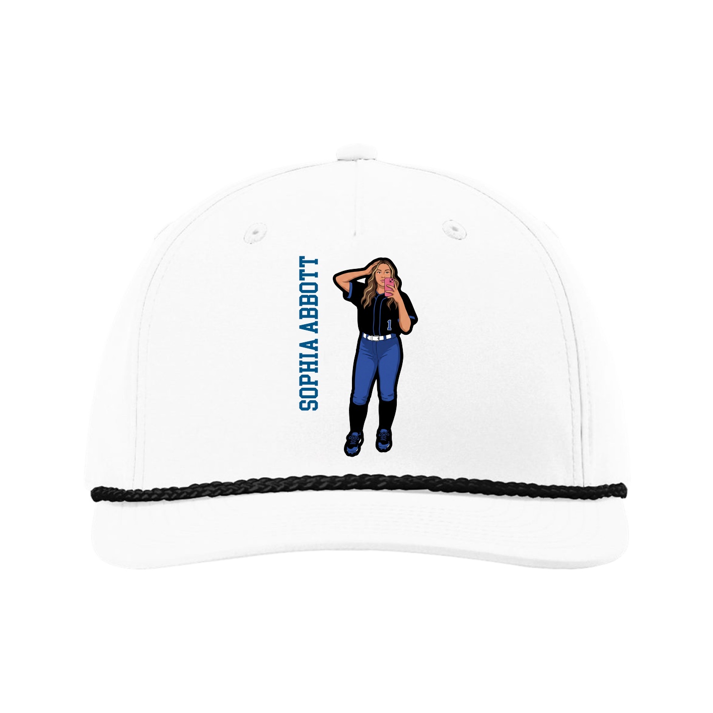 Five-Panel Classic Rope Cap — Name Vertical in White