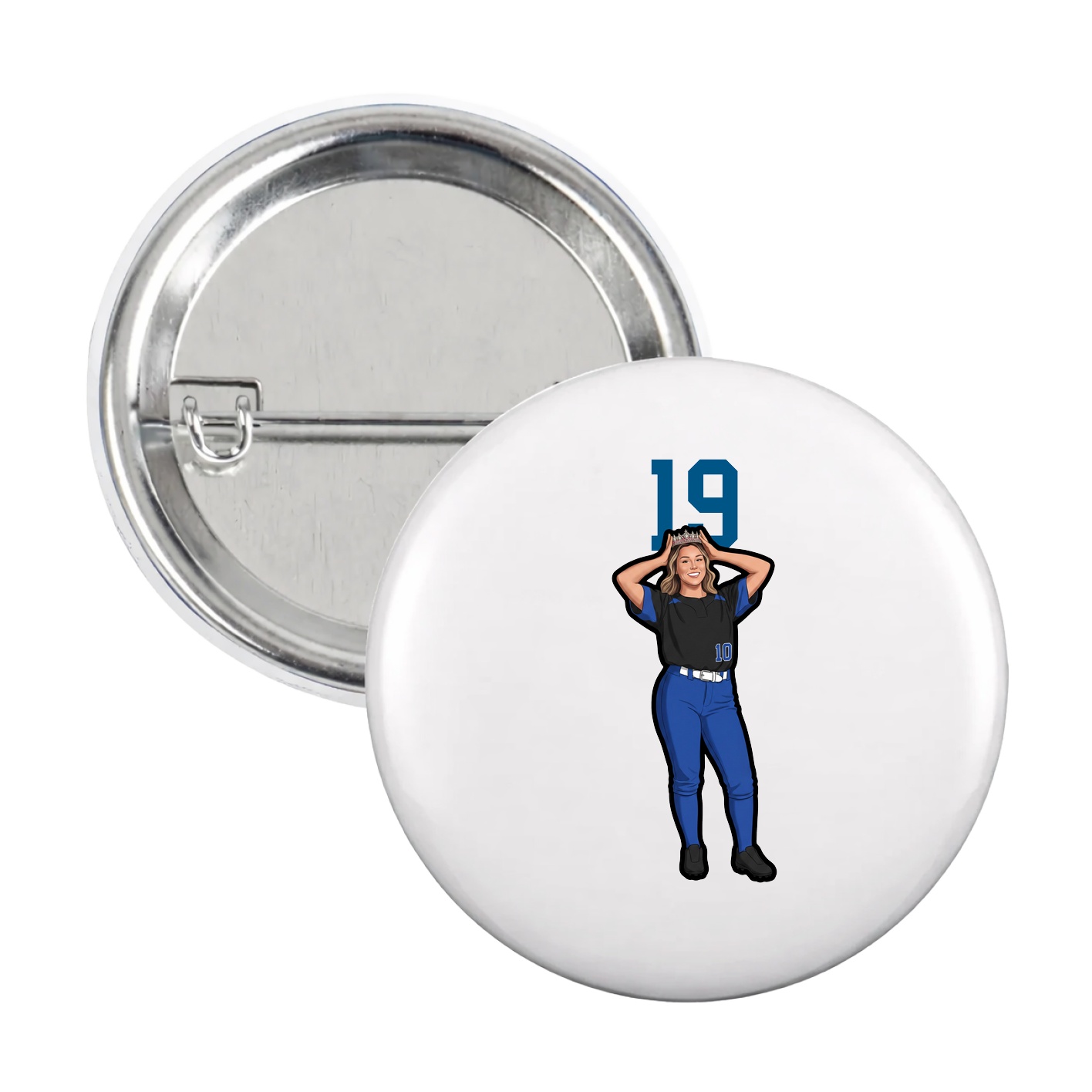 Game Day Button — Number Top in White