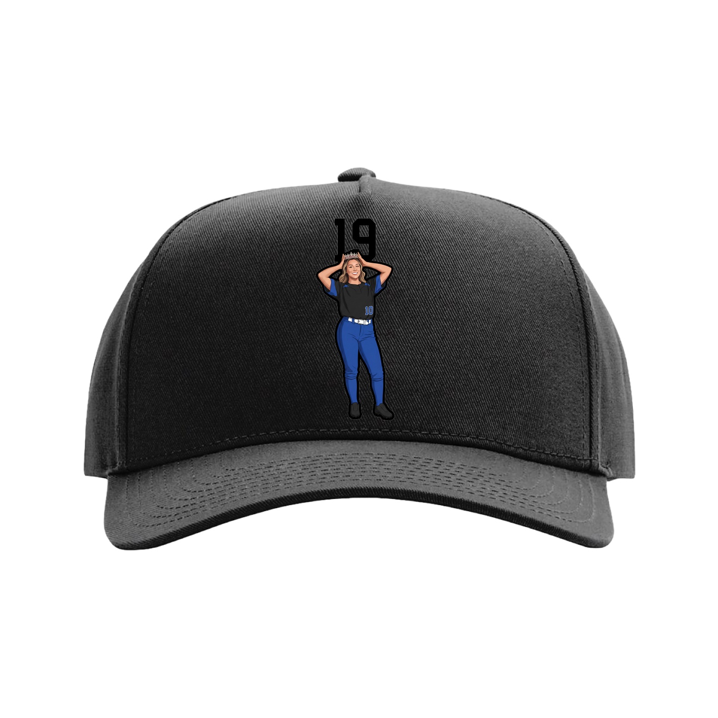 Full Fabric Five-Panel Champ Cap — Number Top in Black
