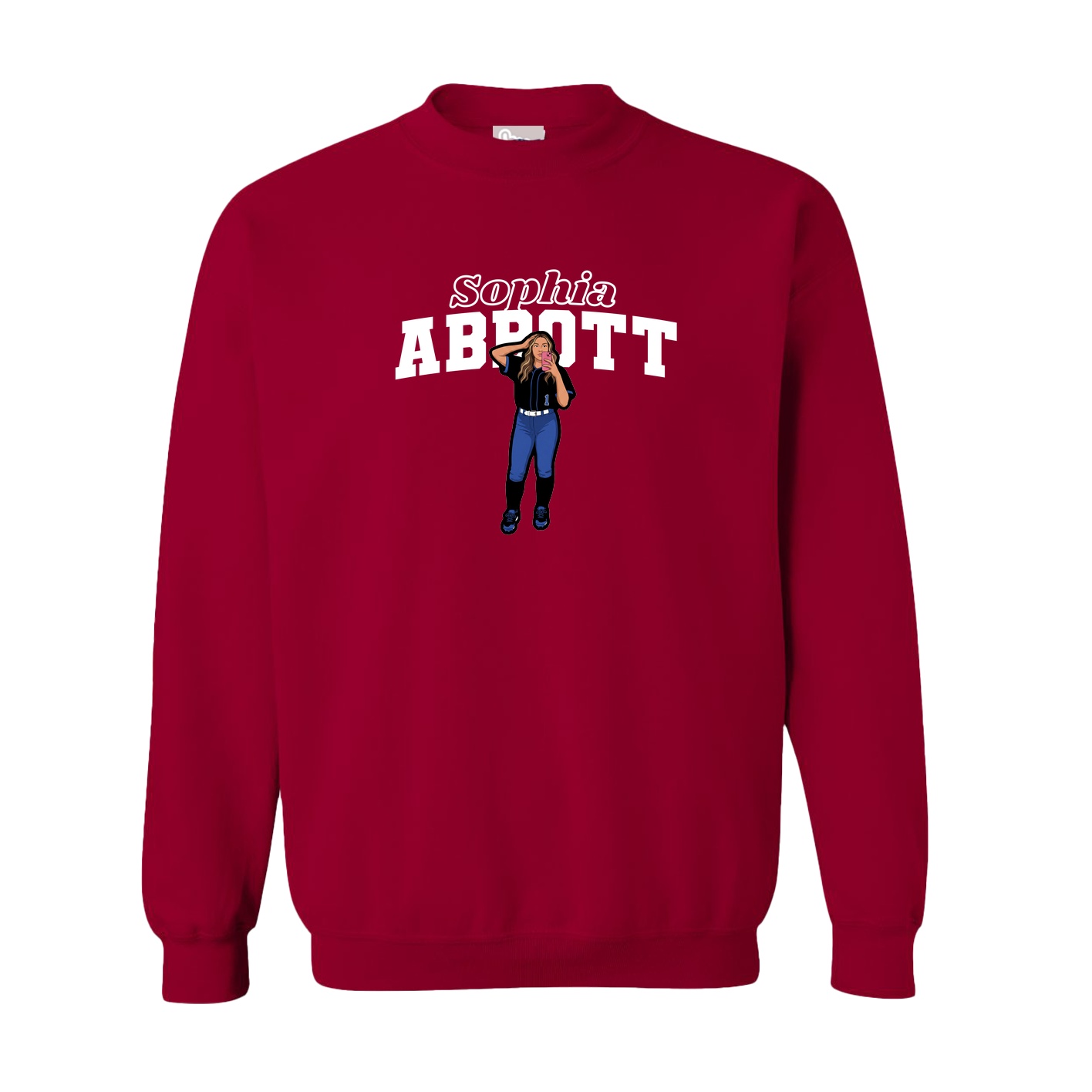 Fleece Crew — Name Arch in Cardinal