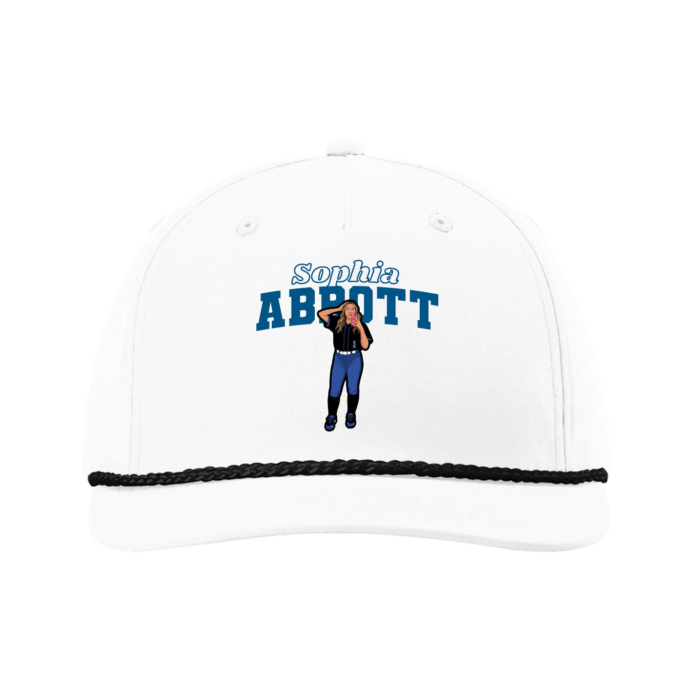 Five-Panel Classic Rope Cap — Name Arch in White
