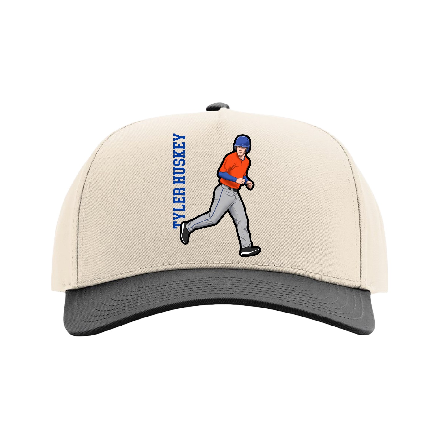 Full Fabric Five-Panel Champ Cap — Name Vertical in Cream/Black