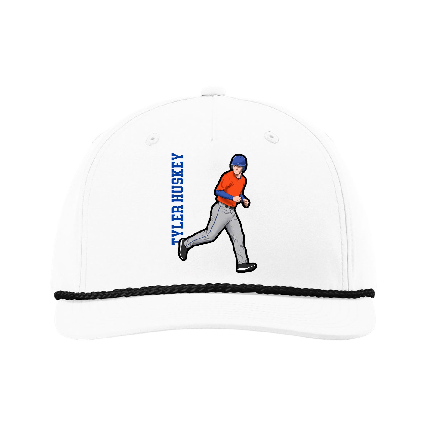 Five-Panel Classic Rope Cap — Name Vertical in White