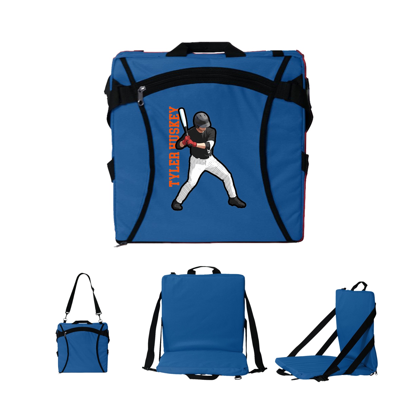 Folding Stadium Seat — Name Vertical in Royal