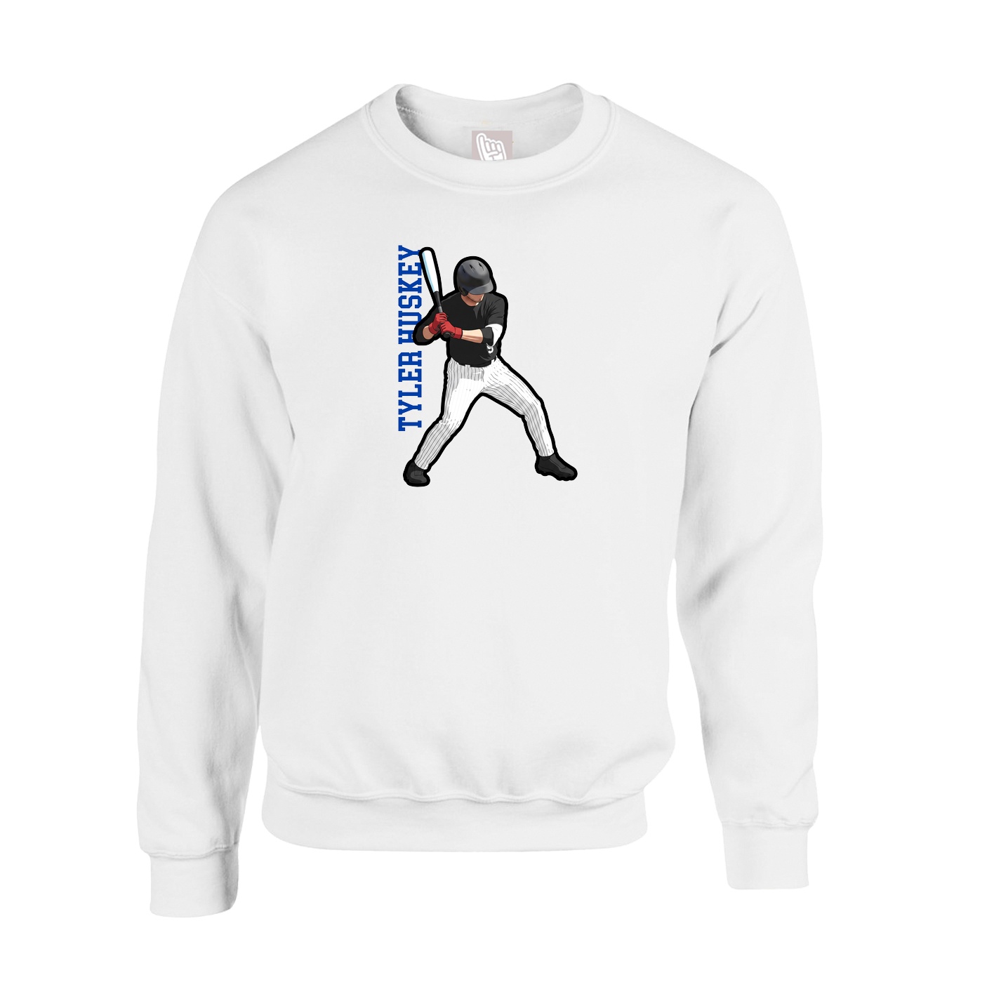 Fleece Crew — Name Vertical in White