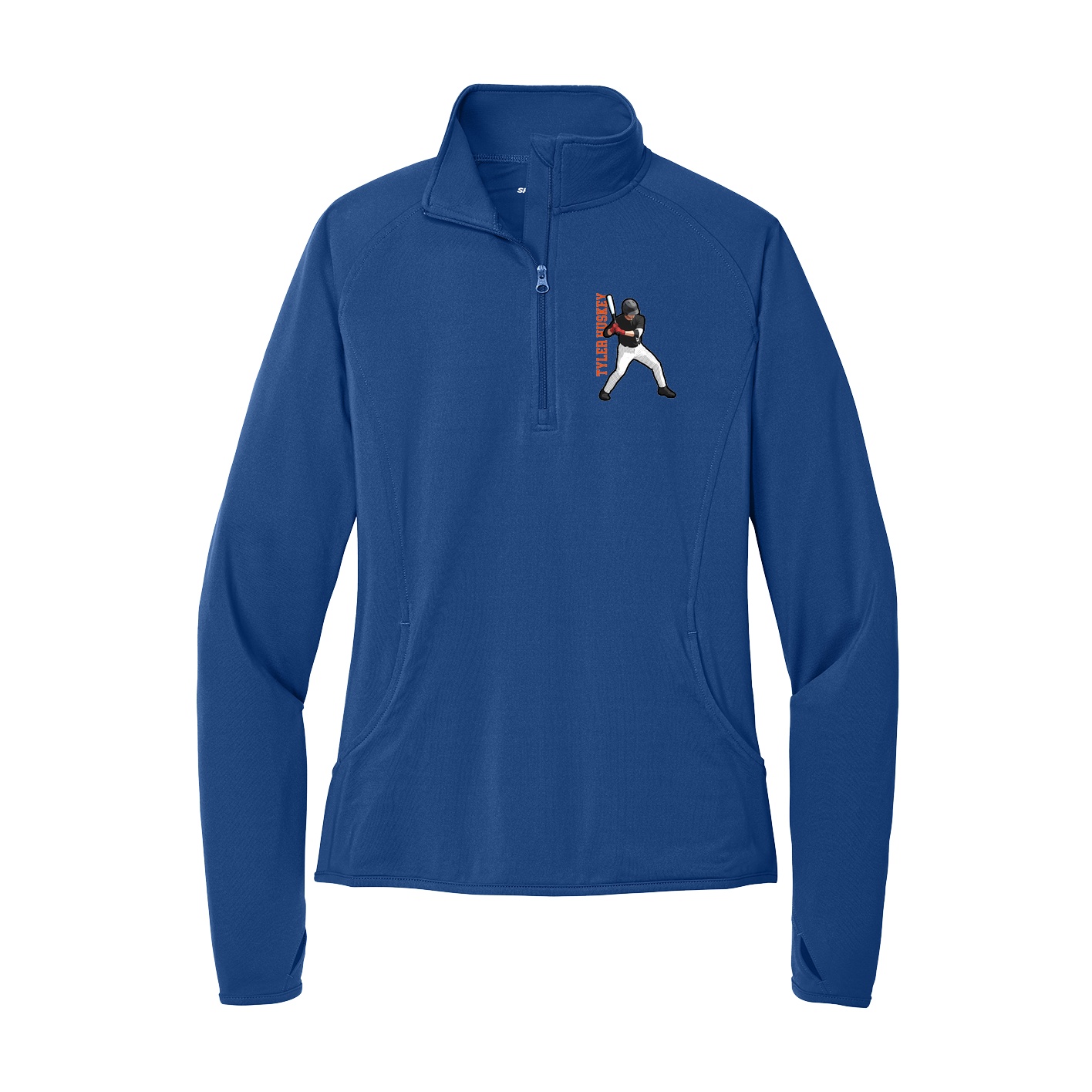 Women's Q-Zip Pullover — Name Vertical in Royal