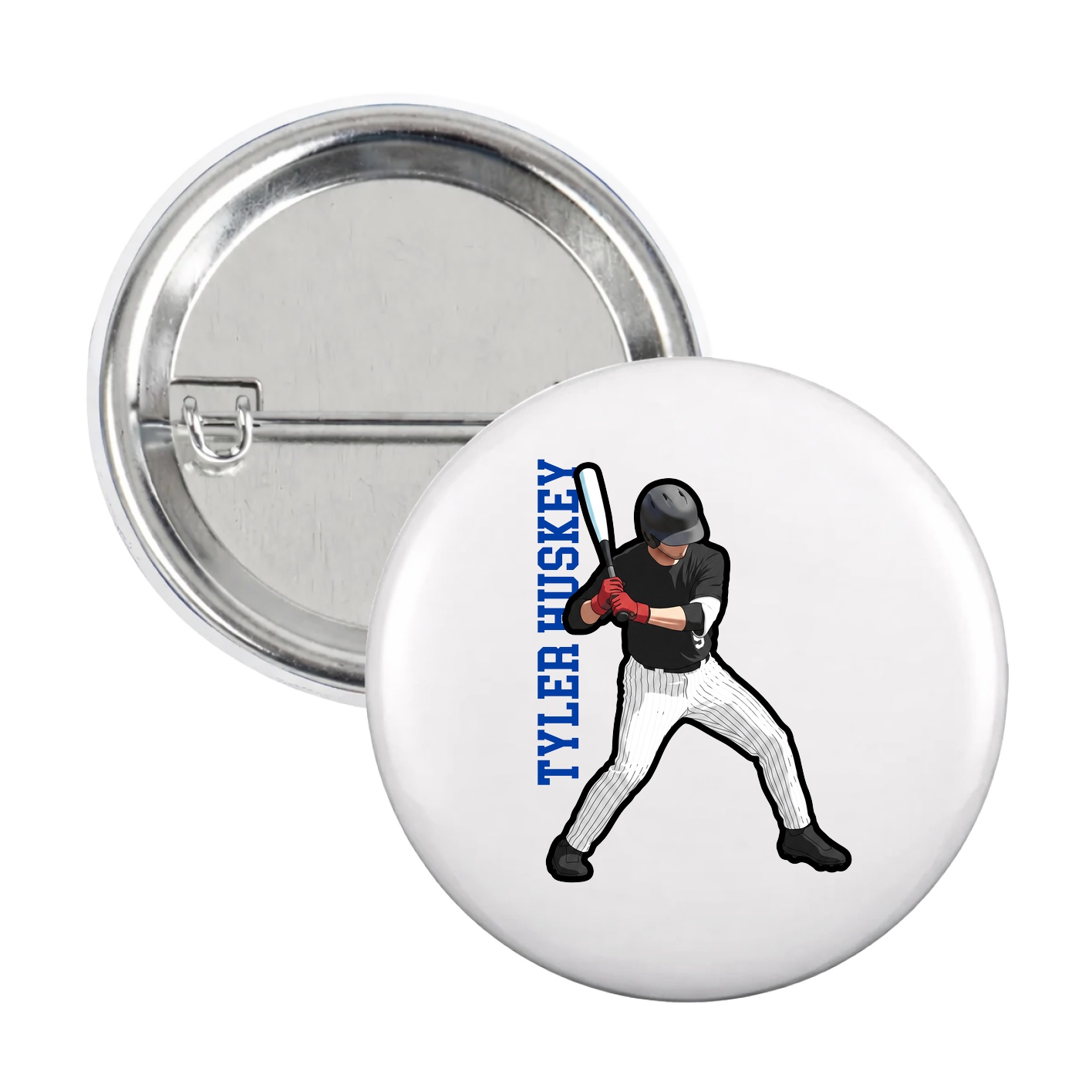 Game Day Button — Name Vertical in White