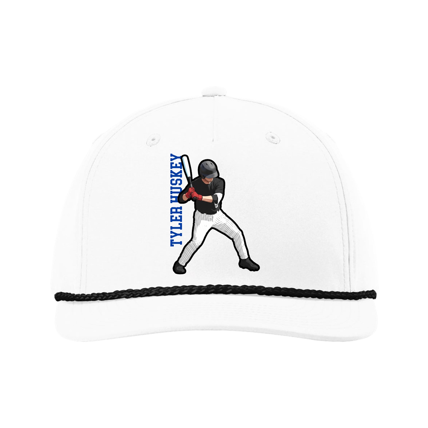 Five-Panel Classic Rope Cap — Name Vertical in White