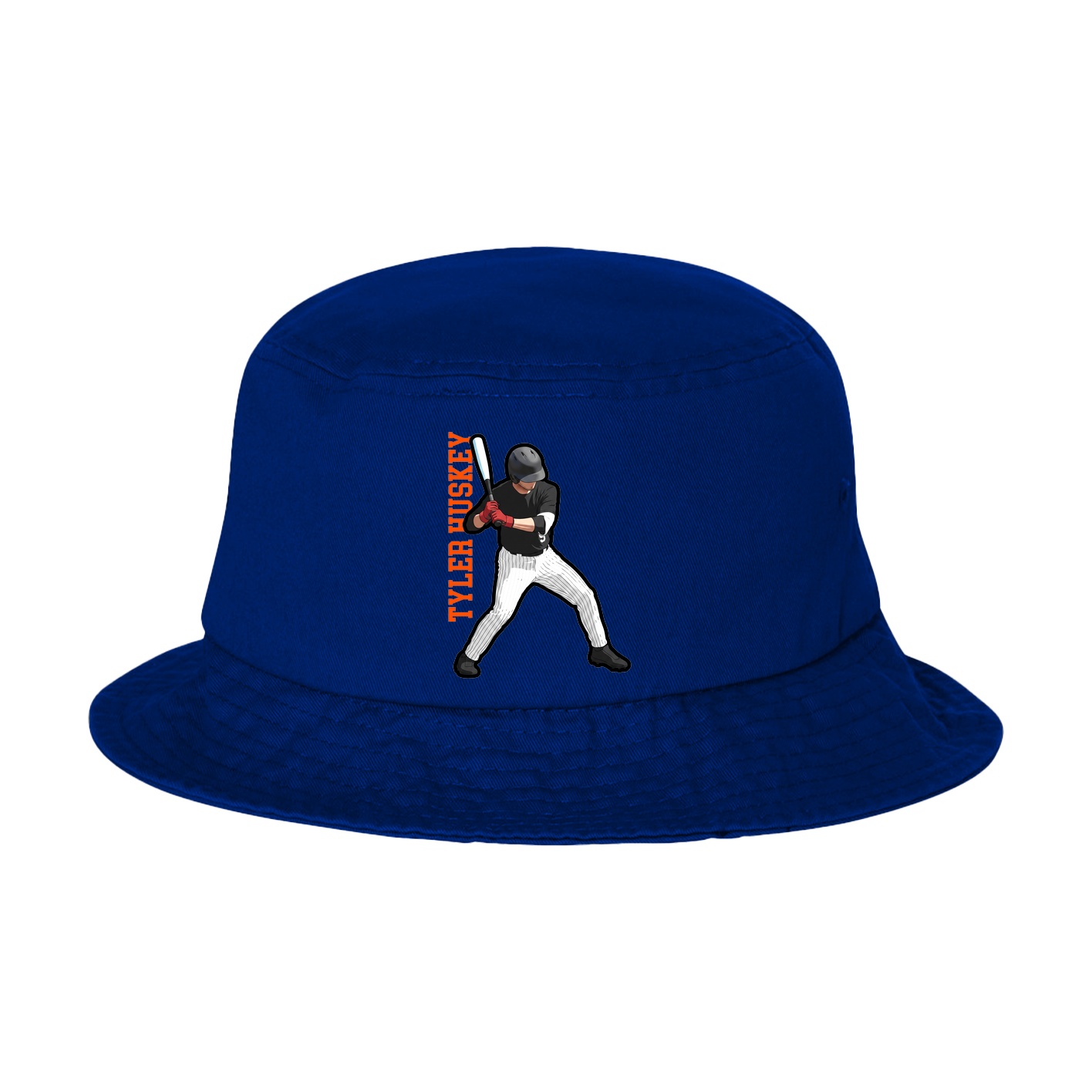 Bucket Cap — Name Vertical in Royal Blue