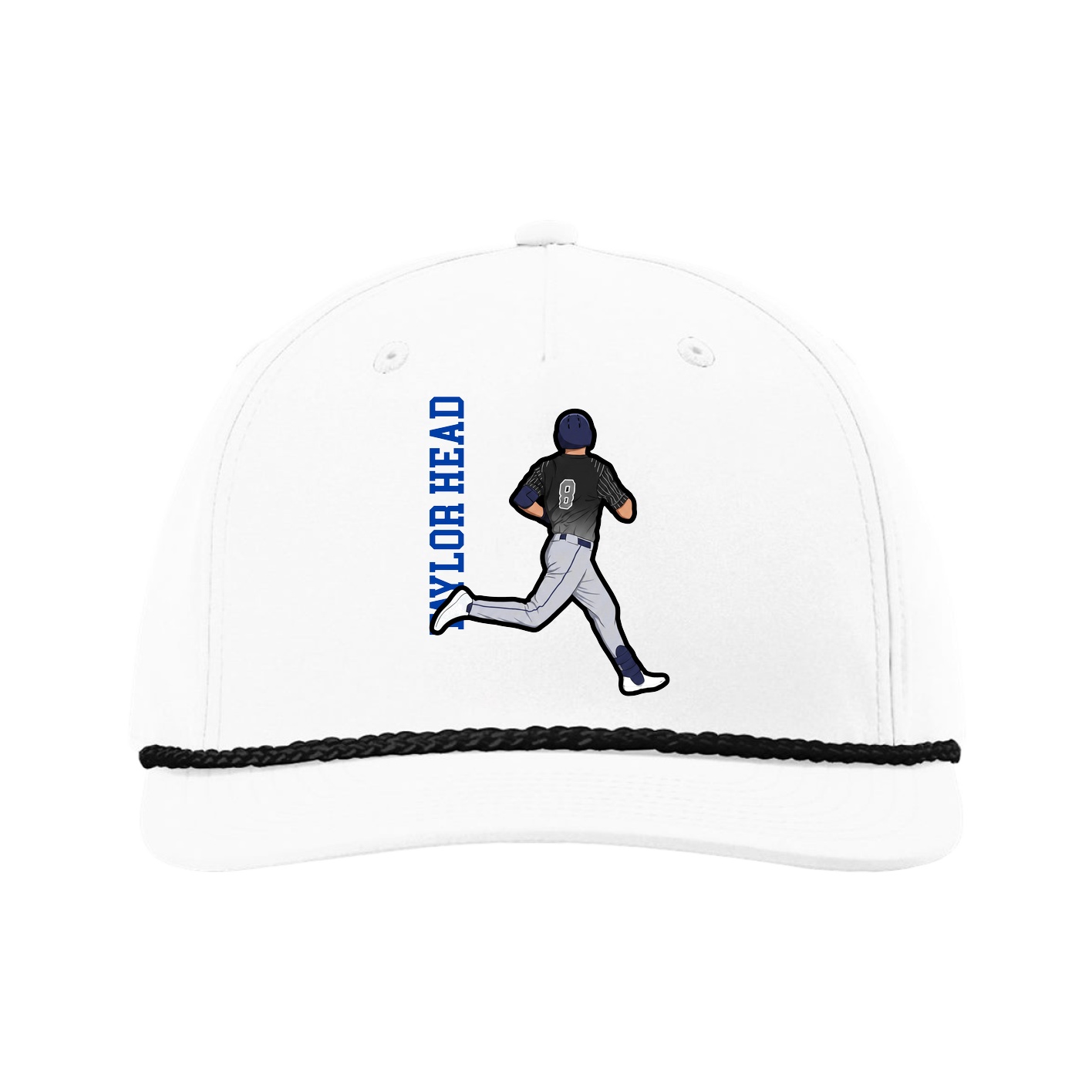 Five-Panel Classic Rope Cap — Name Vertical in White