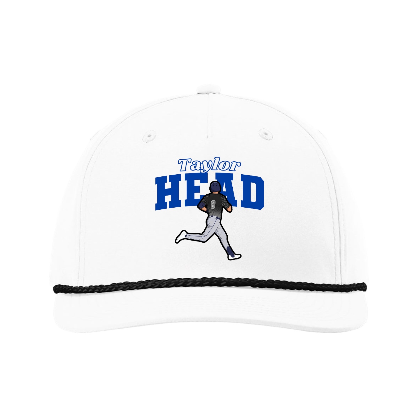 Five-Panel Classic Rope Cap — Name Arch in White