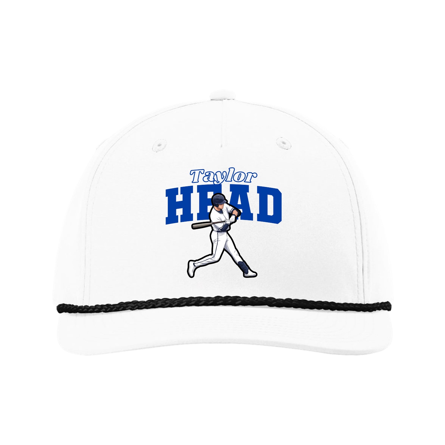 Five-Panel Classic Rope Cap — Name Arch in White