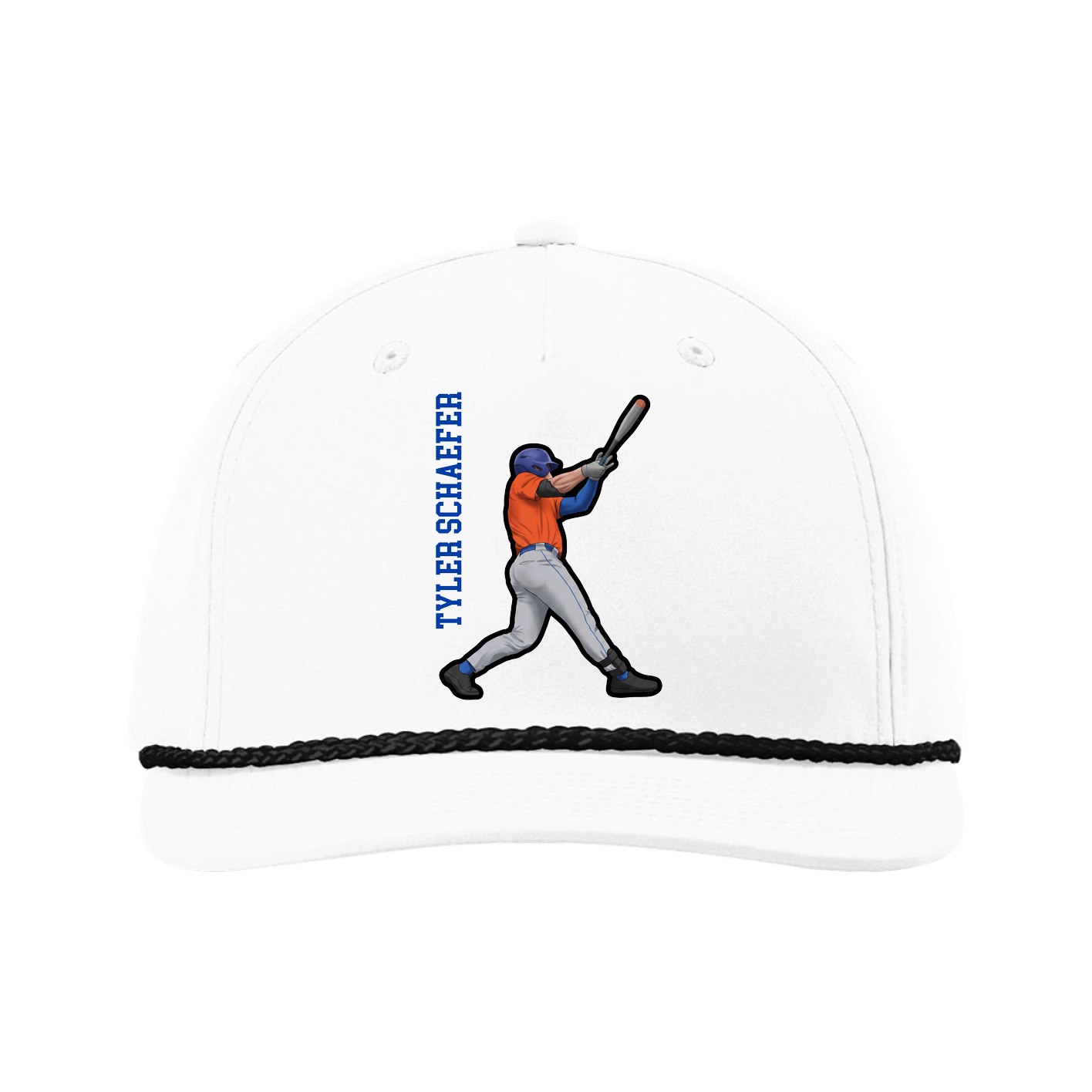 Five-Panel Classic Rope Cap — Name Vertical in White