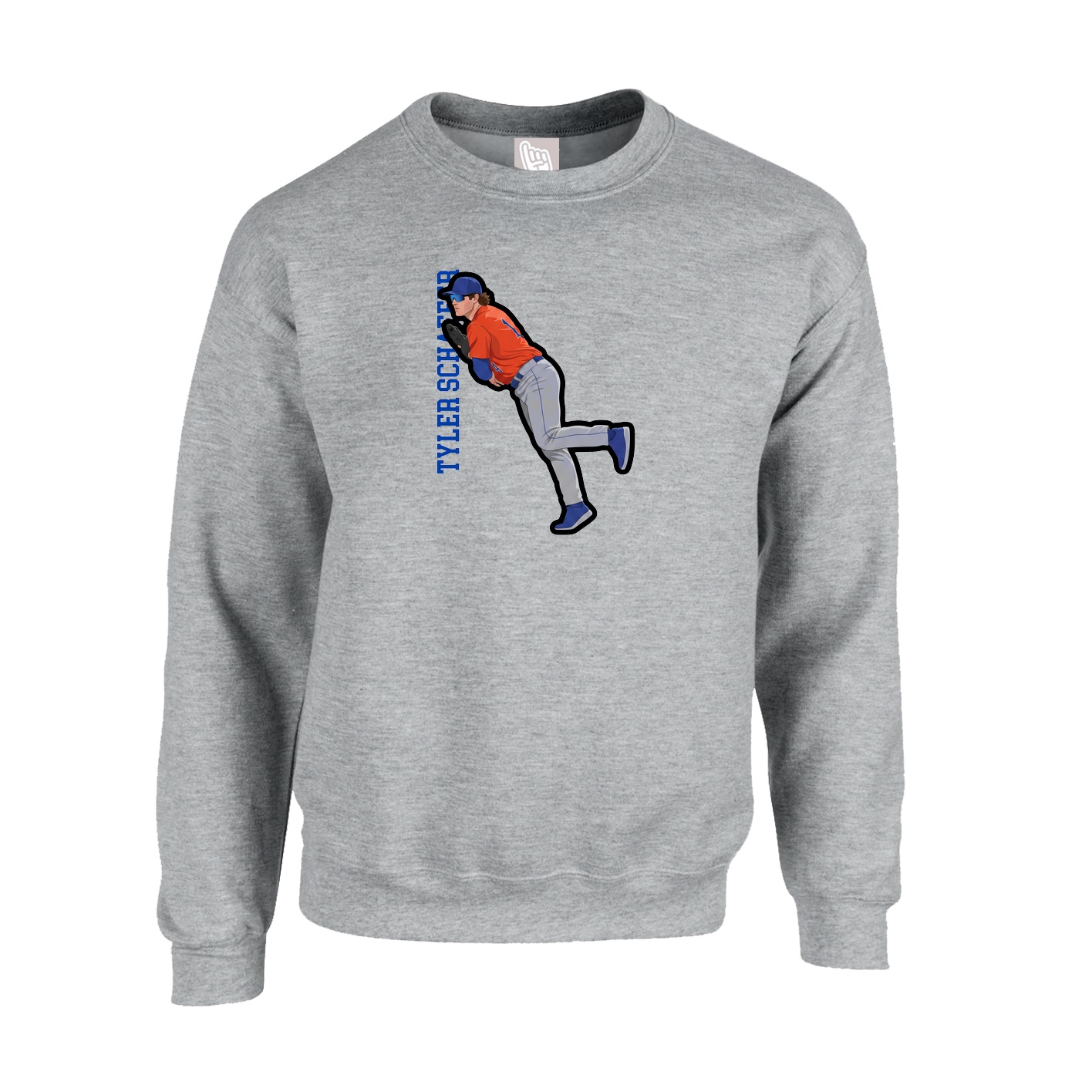 Fleece Crew — Name Vertical in Grey