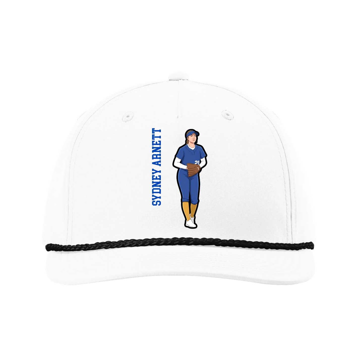 Five-Panel Classic Rope Cap — Name Vertical in White