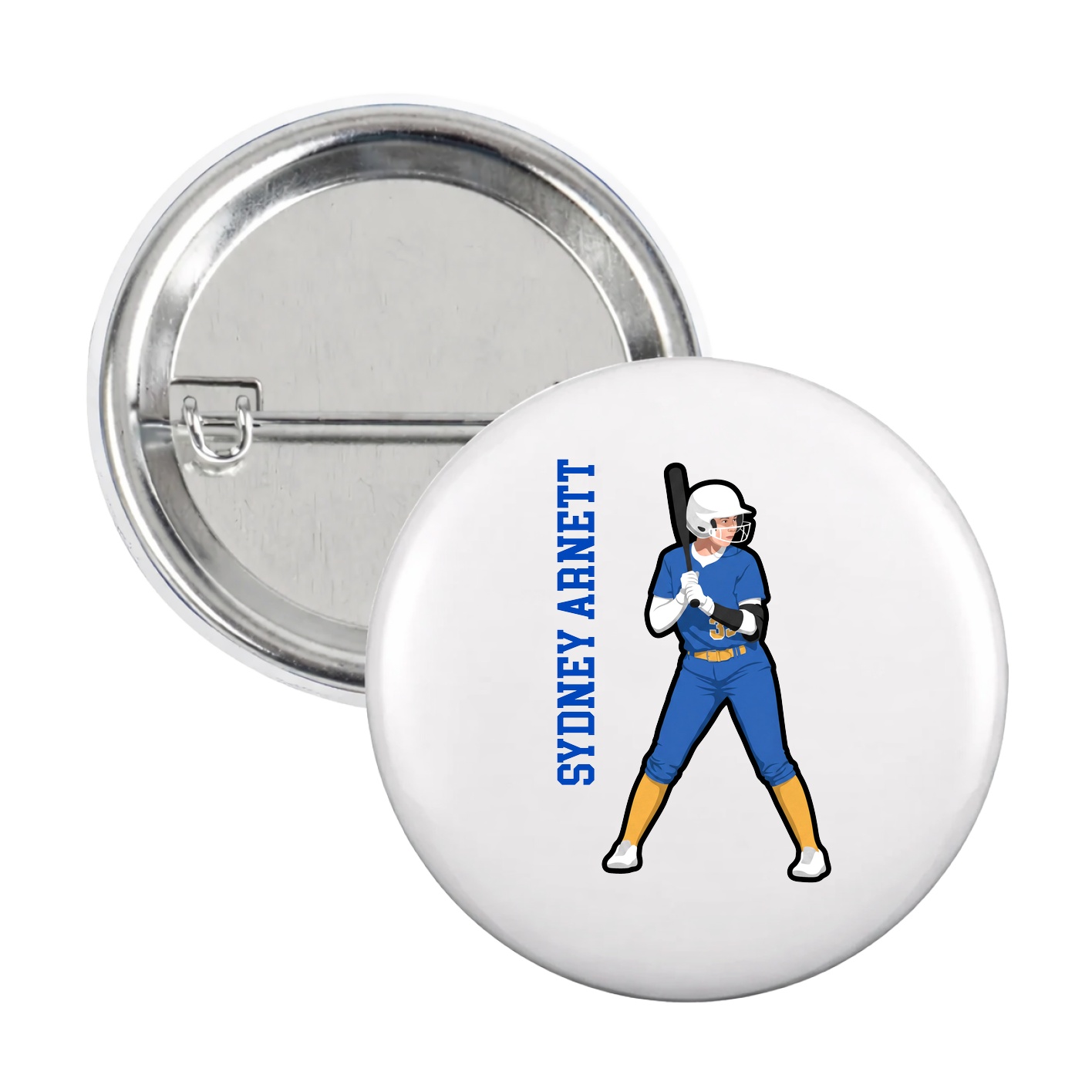 Game Day Button — Name Vertical in White