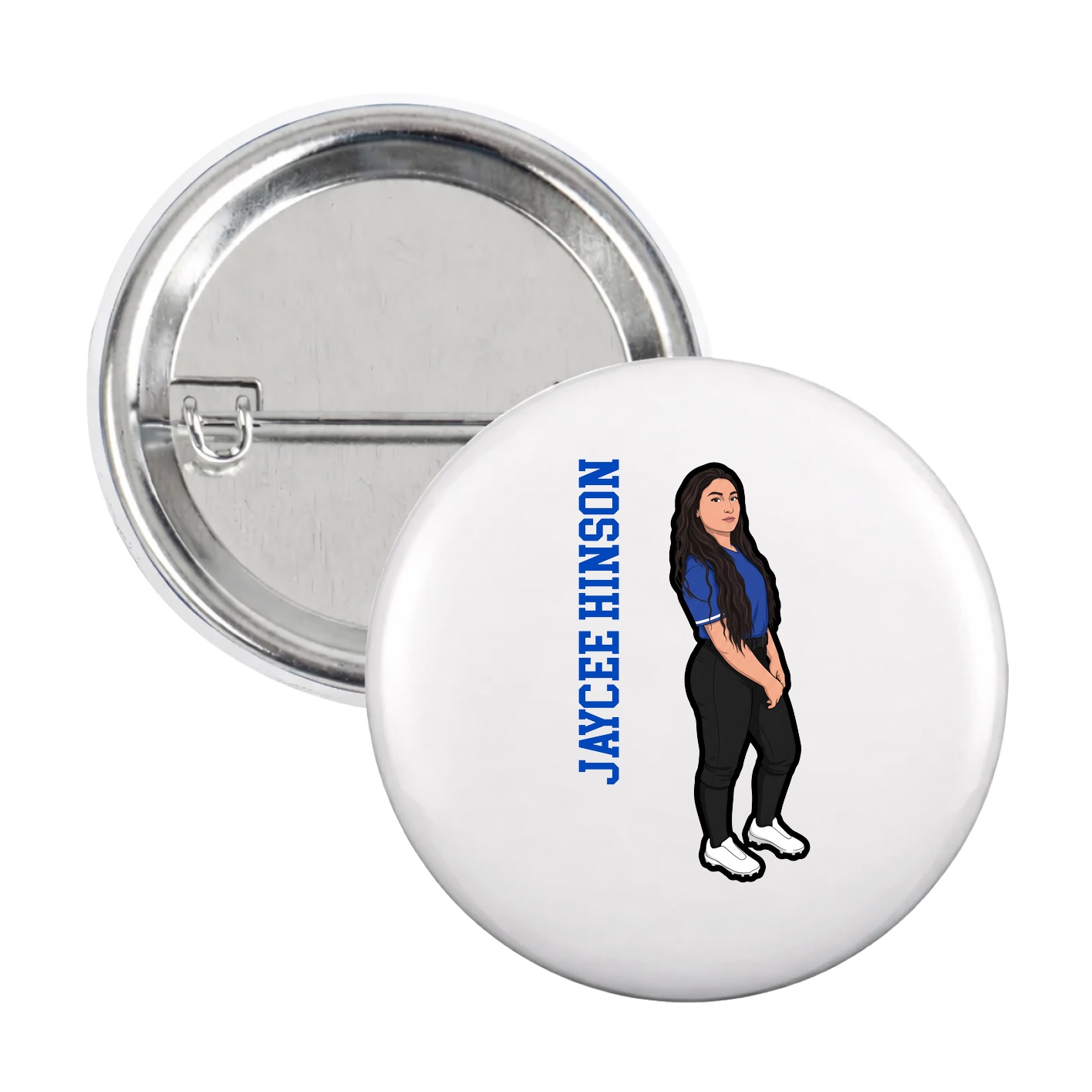 Game Day Button — Name Vertical in White