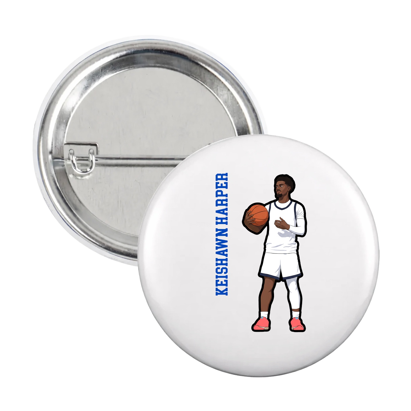 Game Day Button — Name Vertical in White