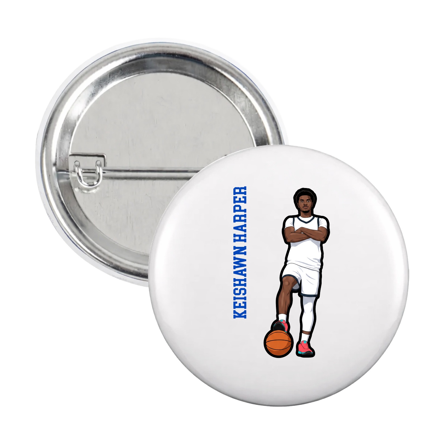 Game Day Button — Name Vertical in White