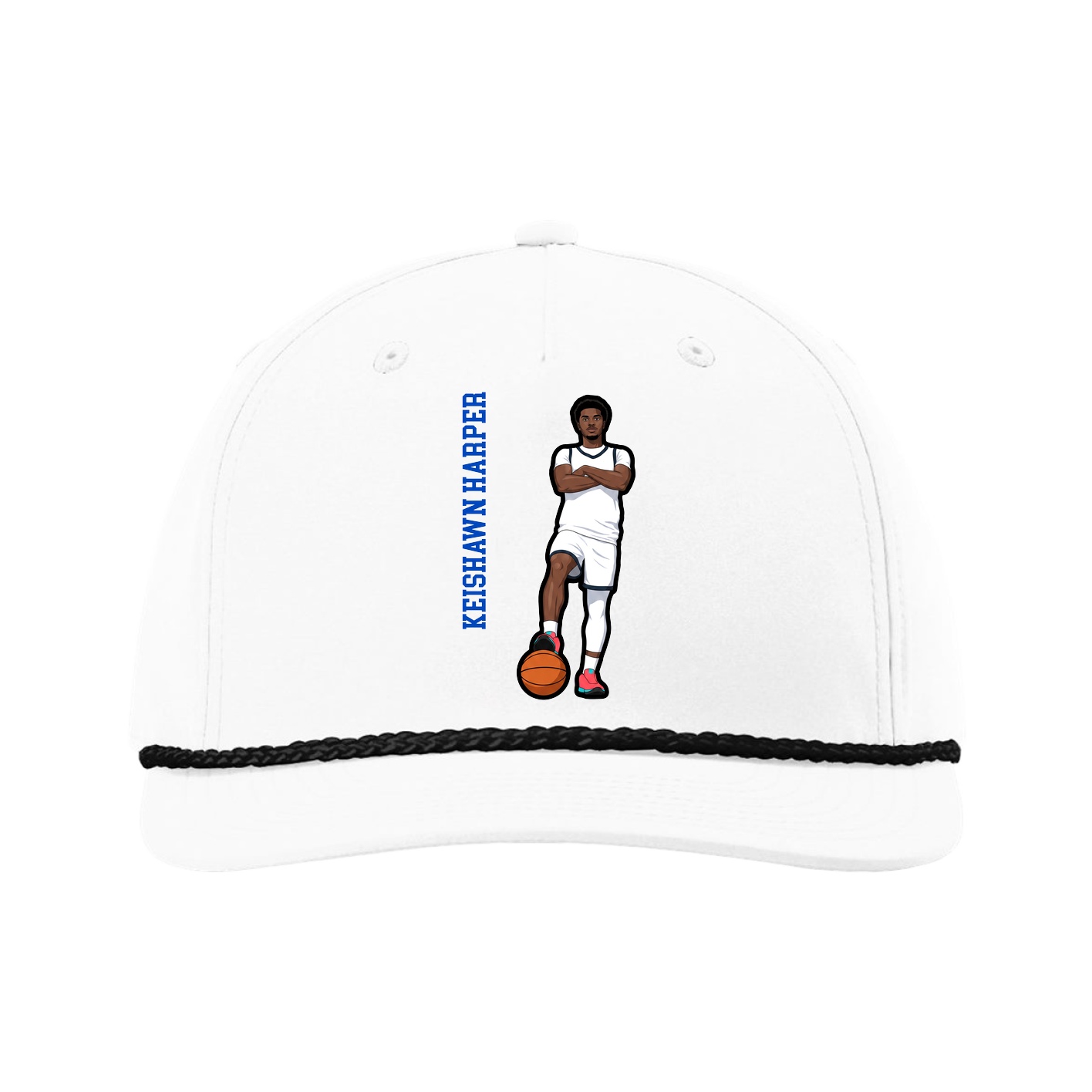 Five-Panel Classic Rope Cap — Name Vertical in White
