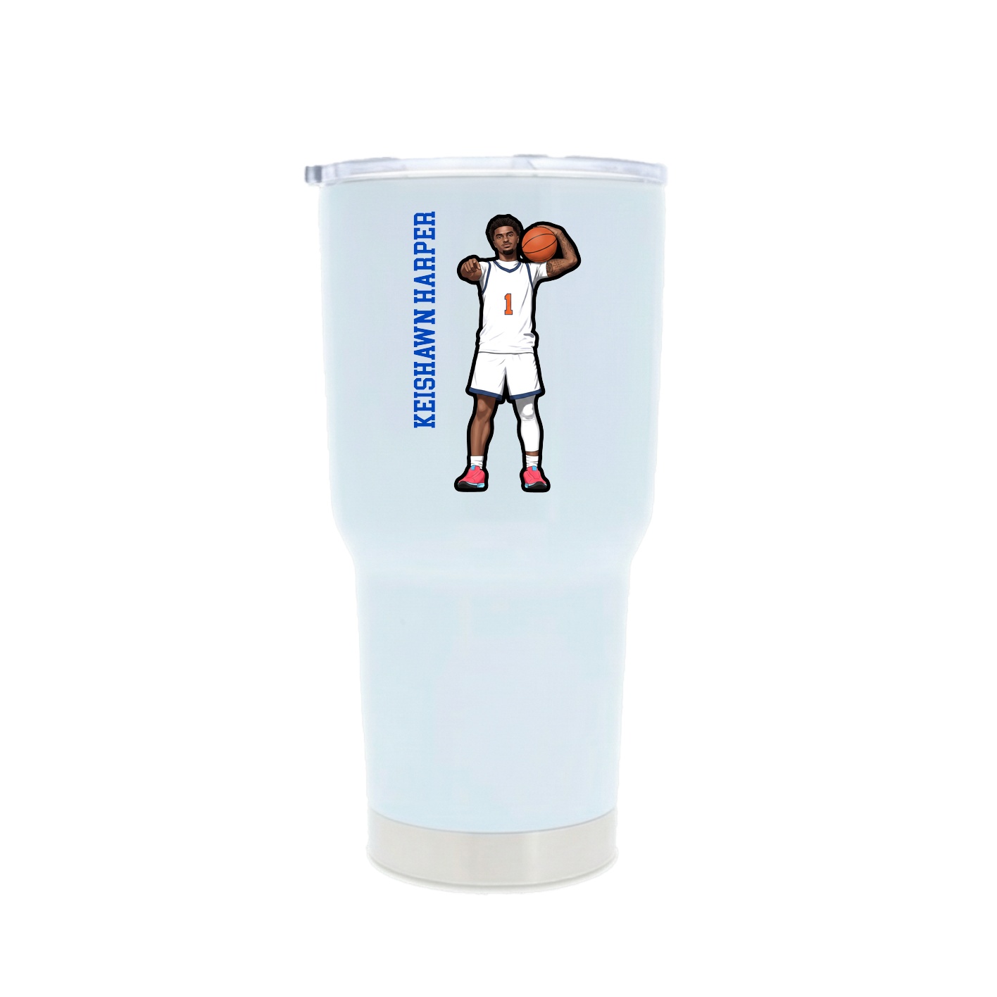 30oz Stainless Steel Tumbler — Name Vertical in White