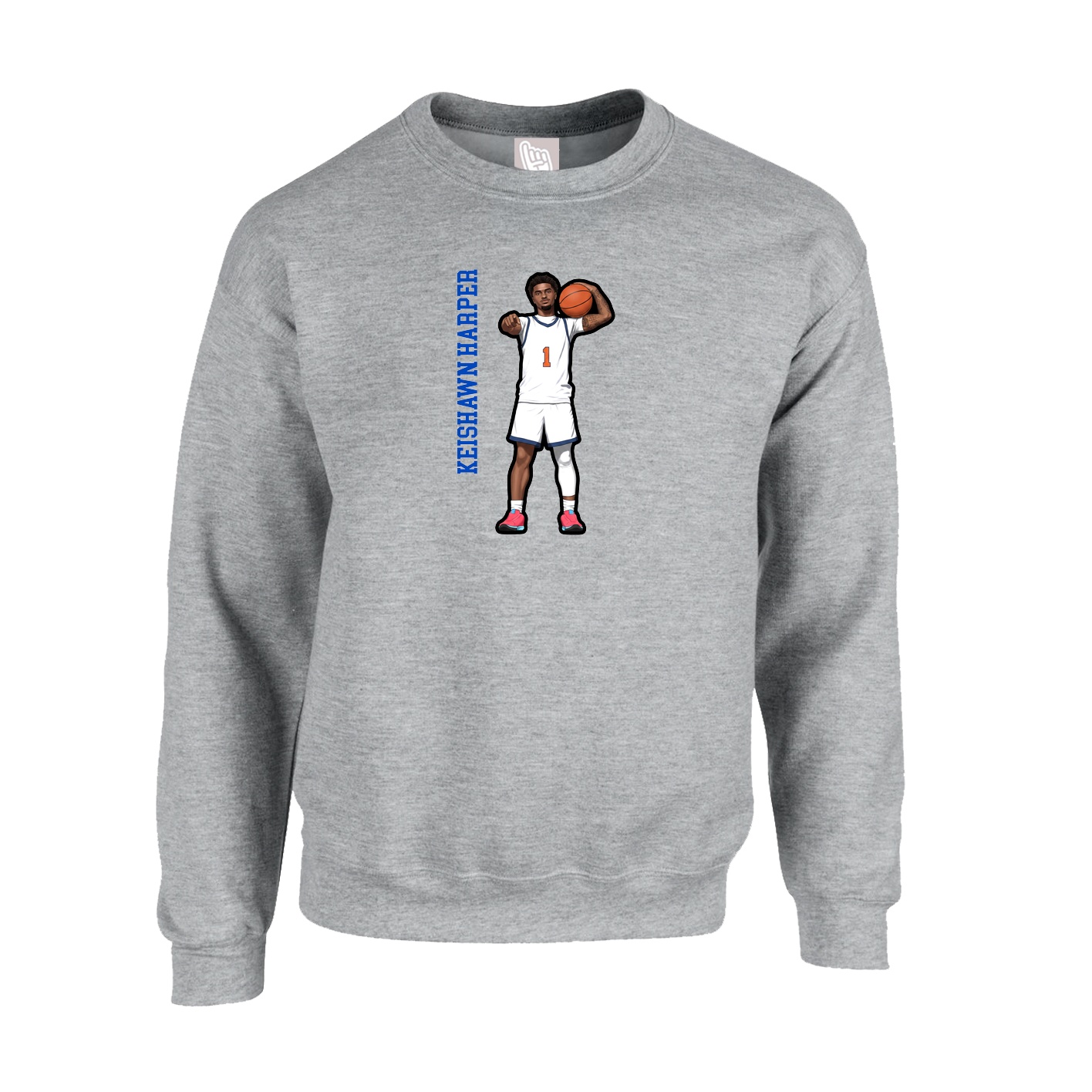 Fleece Crew — Name Vertical in Grey