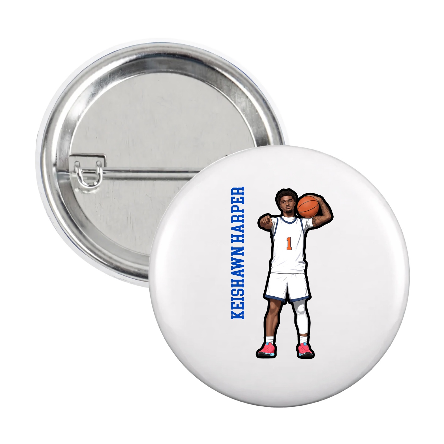 Game Day Button — Name Vertical in White
