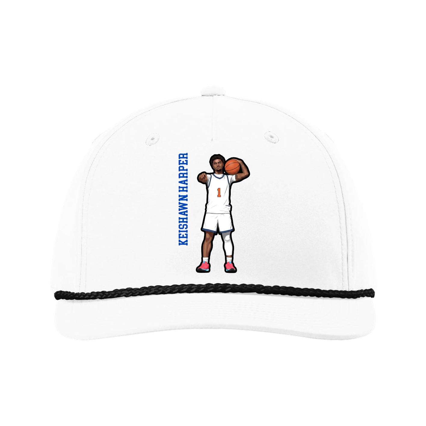 Five-Panel Classic Rope Cap — Name Vertical in White